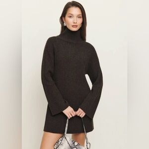 Reformation Dark Brown Ribbed Turtleneck Long Sleeve Dress